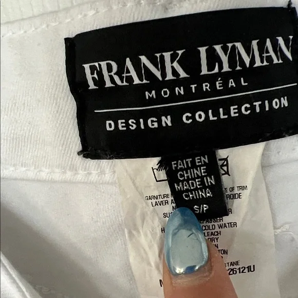 Frank Lyman Design White Skinny Jeans with Beaded Hem - Picture 3 of 4